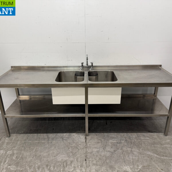 Stainless steel Sink Table Double Sinks 250 x 80 x 89.5 cm Catering