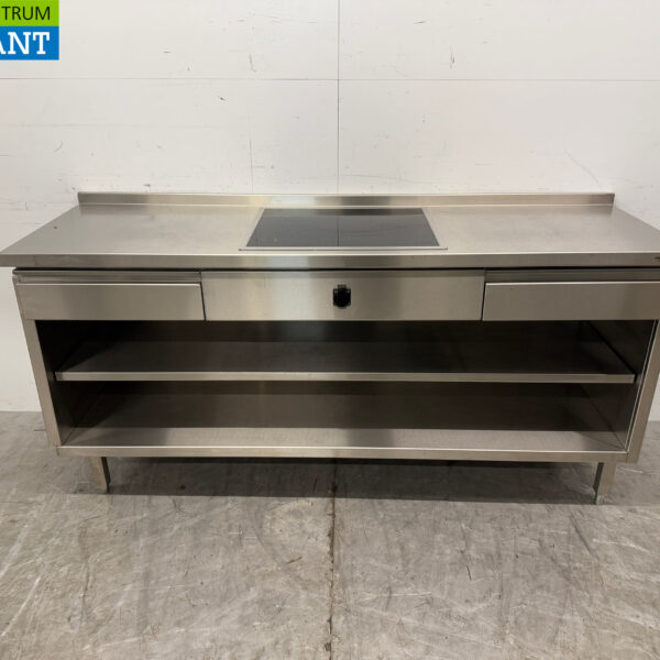 Stainless steel Worktable with built-in induction Cooker 188 cm 400V Horeca