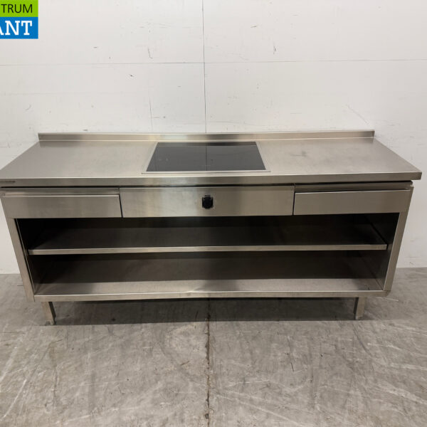 Stainless steel Worktable with built-in induction Cooker 188 cm 400V Horeca
