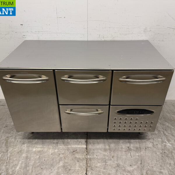 Stainless steel Mercatus Refrigerated Workbench 1 door 3 drawers 132 cm 230V Horeca