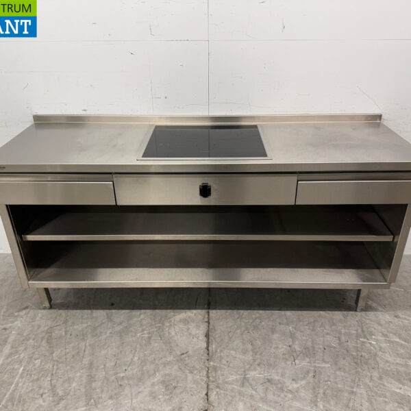 Stainless steel Worktable with built-in induction Cooker 188 cm 400V Horeca