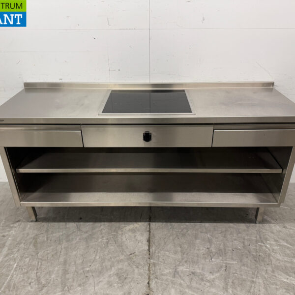 Stainless steel Worktable with built-in induction Cooker 188 cm 400V Horeca