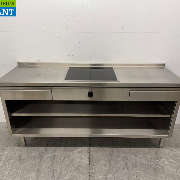 Stainless steel Worktable with built-in induction Cooker 188 cm 400V Horeca