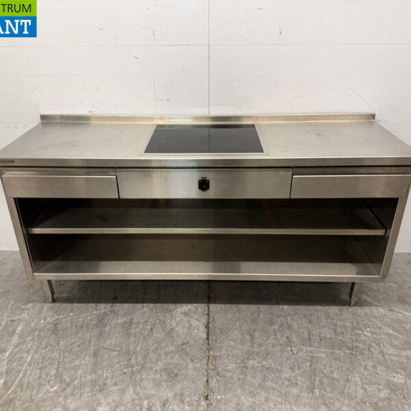 Stainless steel Worktable with built-in induction Cooker 188 cm 400V Horeca