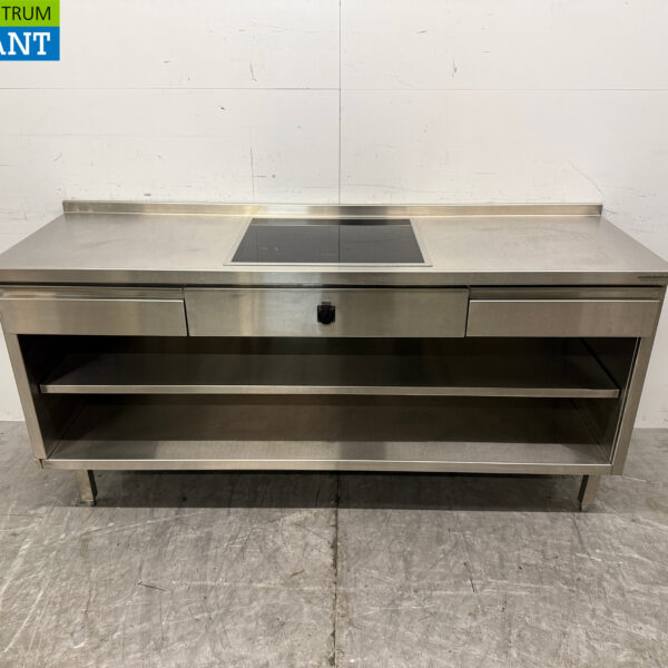 Stainless steel Worktable with built-in induction Cooker 188 cm 400V Horeca