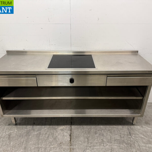 Stainless steel Worktable with built-in induction Cooker 188 cm 400V Horeca
