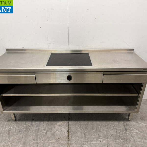 Stainless steel Worktable with built-in induction Cooker 188 cm 400V Horeca