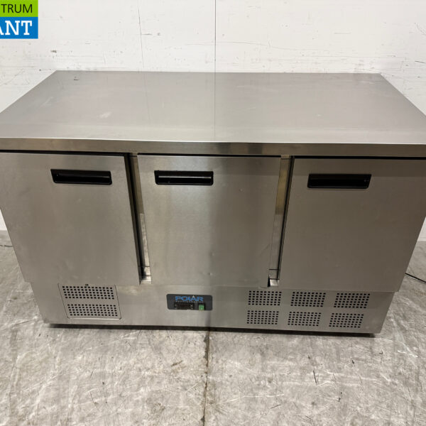 Stainless steel Polar Refrigerated Workbench 3 Doors 137 cm 230V Catering