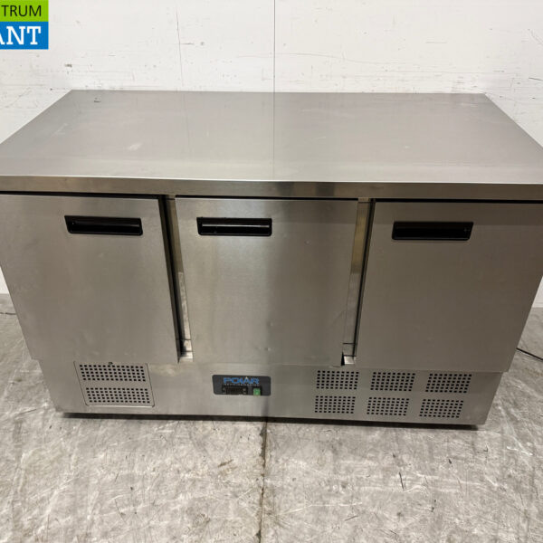 Stainless steel Polar Refrigerated Workbench 3 Doors 137 cm 230V Catering