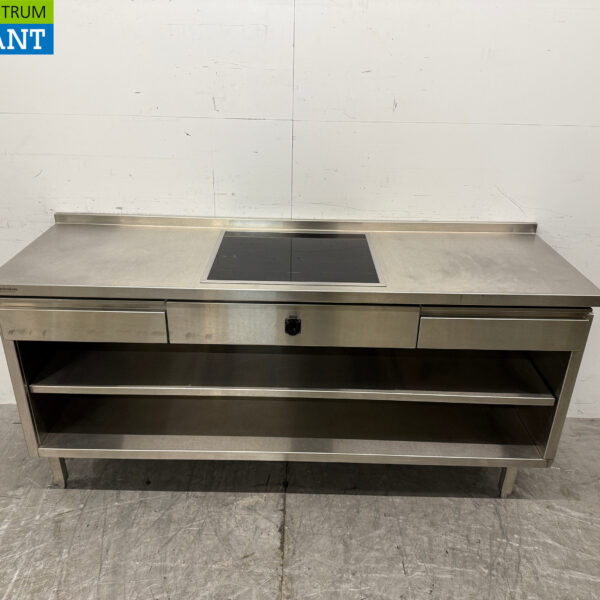 Stainless steel Worktable with built-in induction Cooker 188 cm 400V Horeca
