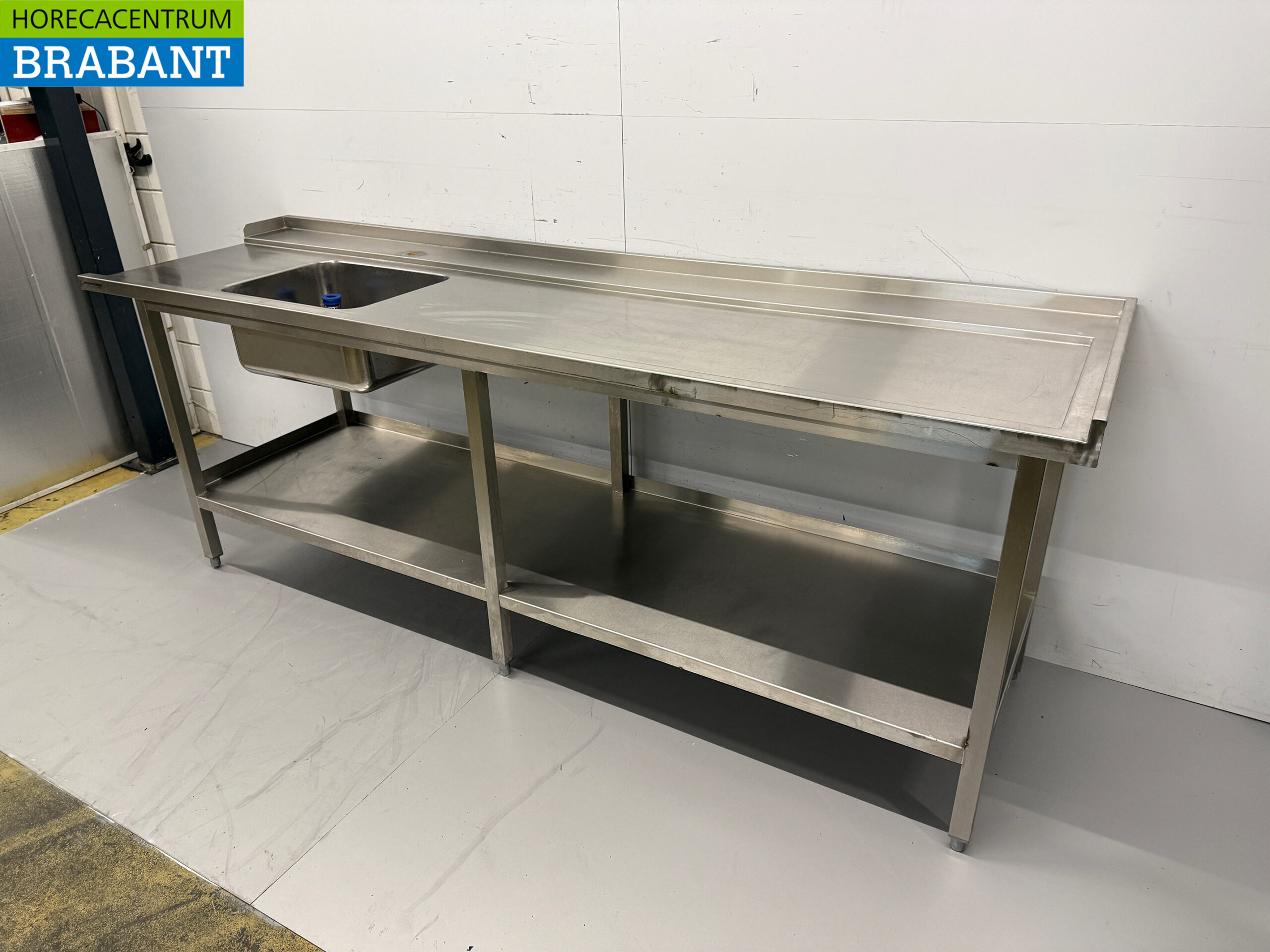 Stainless steel feeding table tbv pass through dishwasher 259,5 x 75 x 92,5 cm Horeca - Image 2