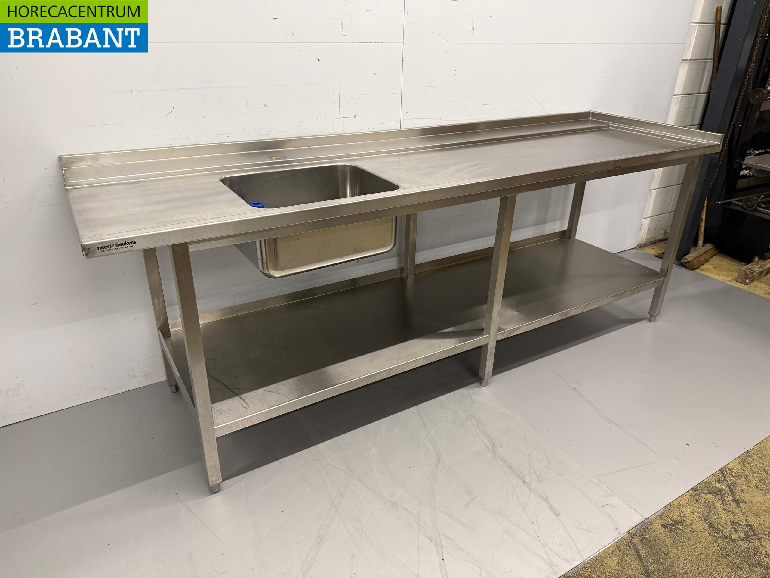 Stainless steel feeding table tbv pass through dishwasher 259,5 x 75 x 92,5 cm Horeca - Image 3