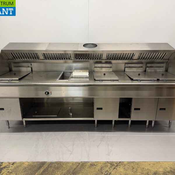 SS Pitco SE14S Solstice Baking wall 4x Fryer and bain marie/fry warmer with exhaust hood 400V + 230V Catering Cafeteria