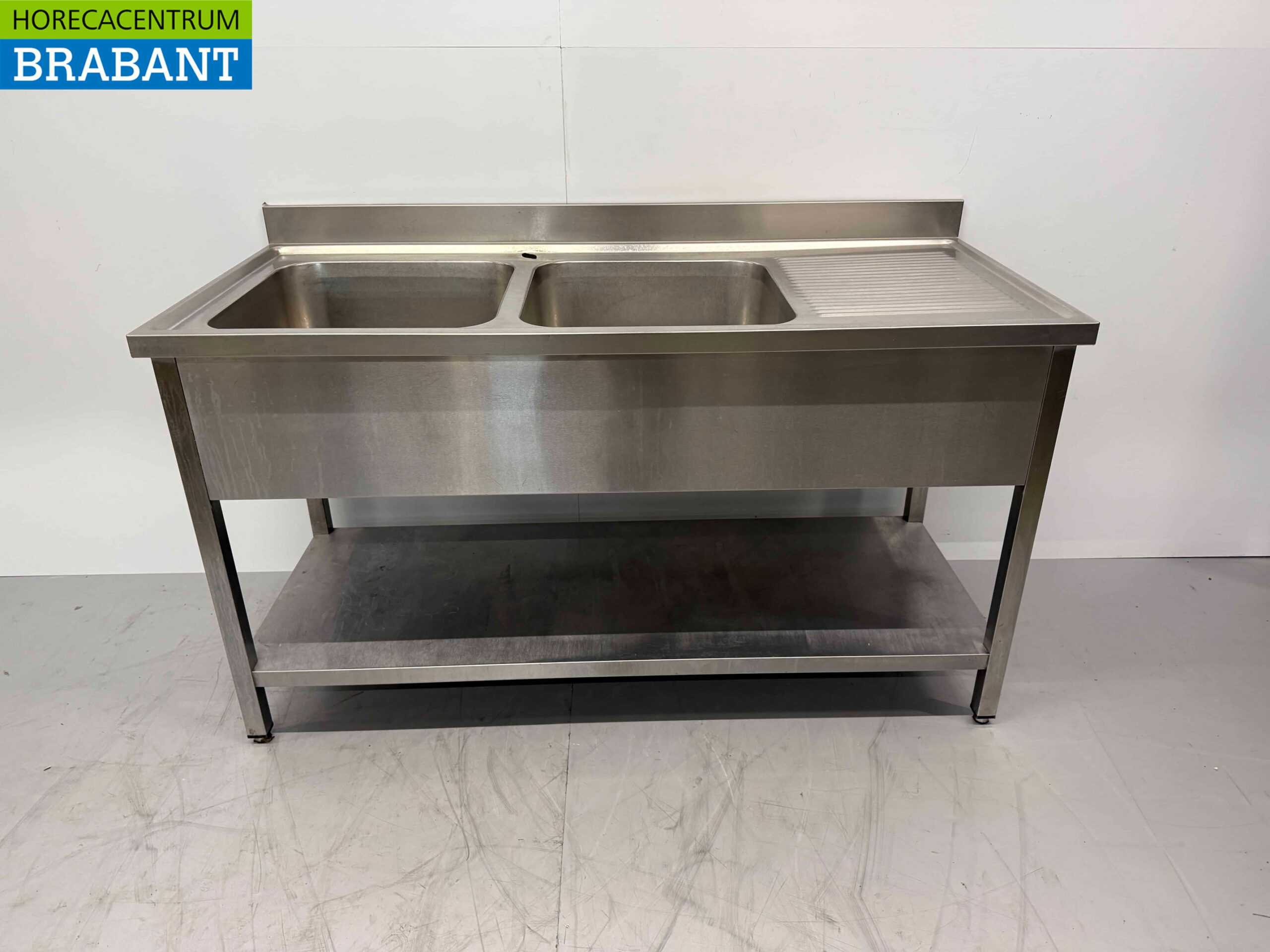 Stainless steel Sink Table Double sink with underhood 160 x 70 x 90 cm Catering
