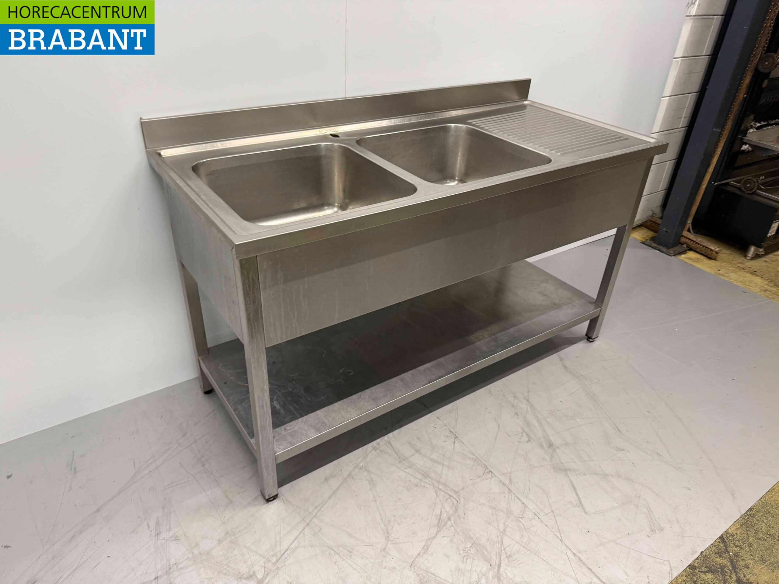 Stainless steel Sink Table Double sink with underhood 160 x 70 x 90 cm Catering - Image 2