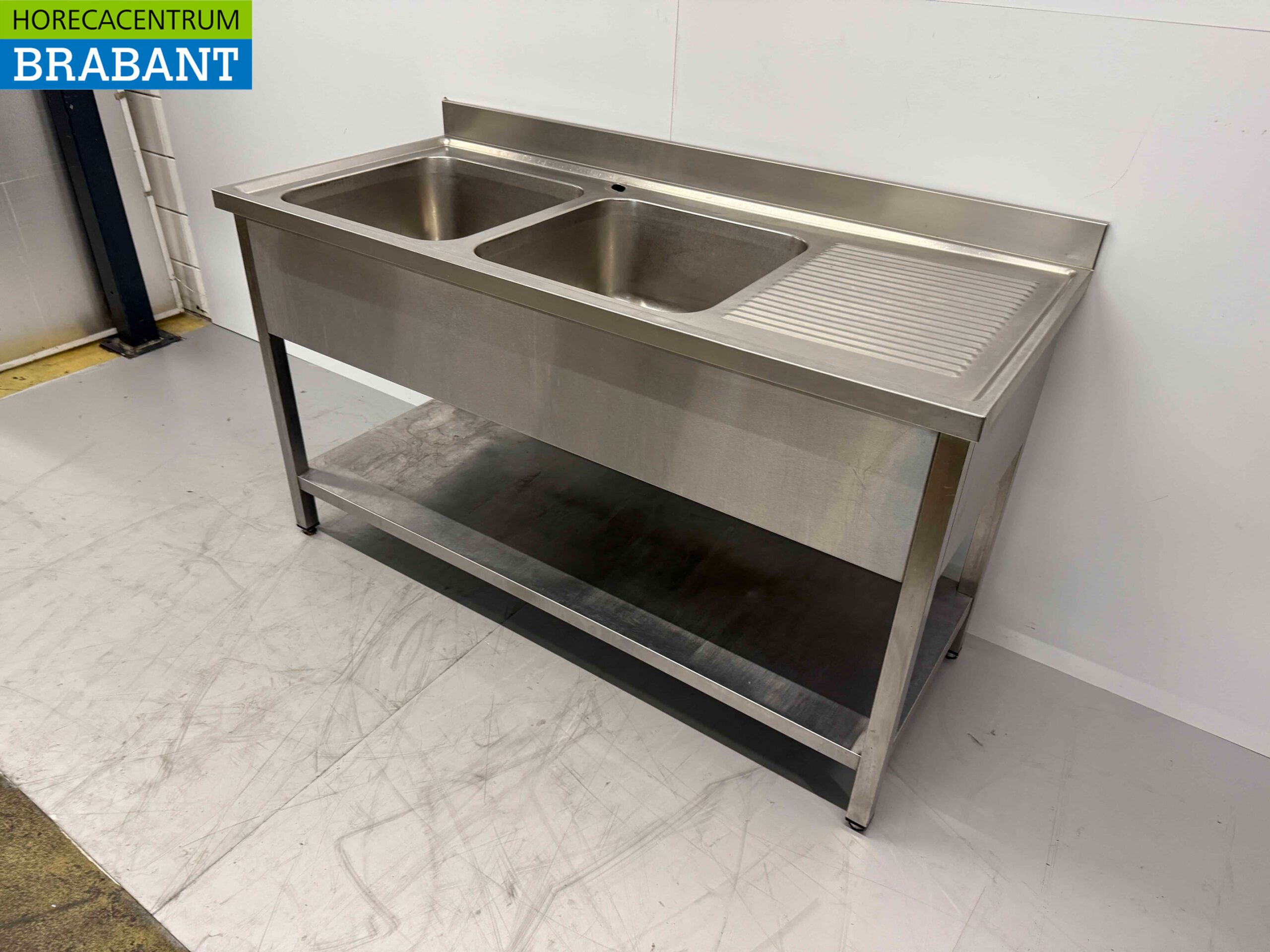 Stainless steel Sink Table Double sink with underhood 160 x 70 x 90 cm Catering - Image 3