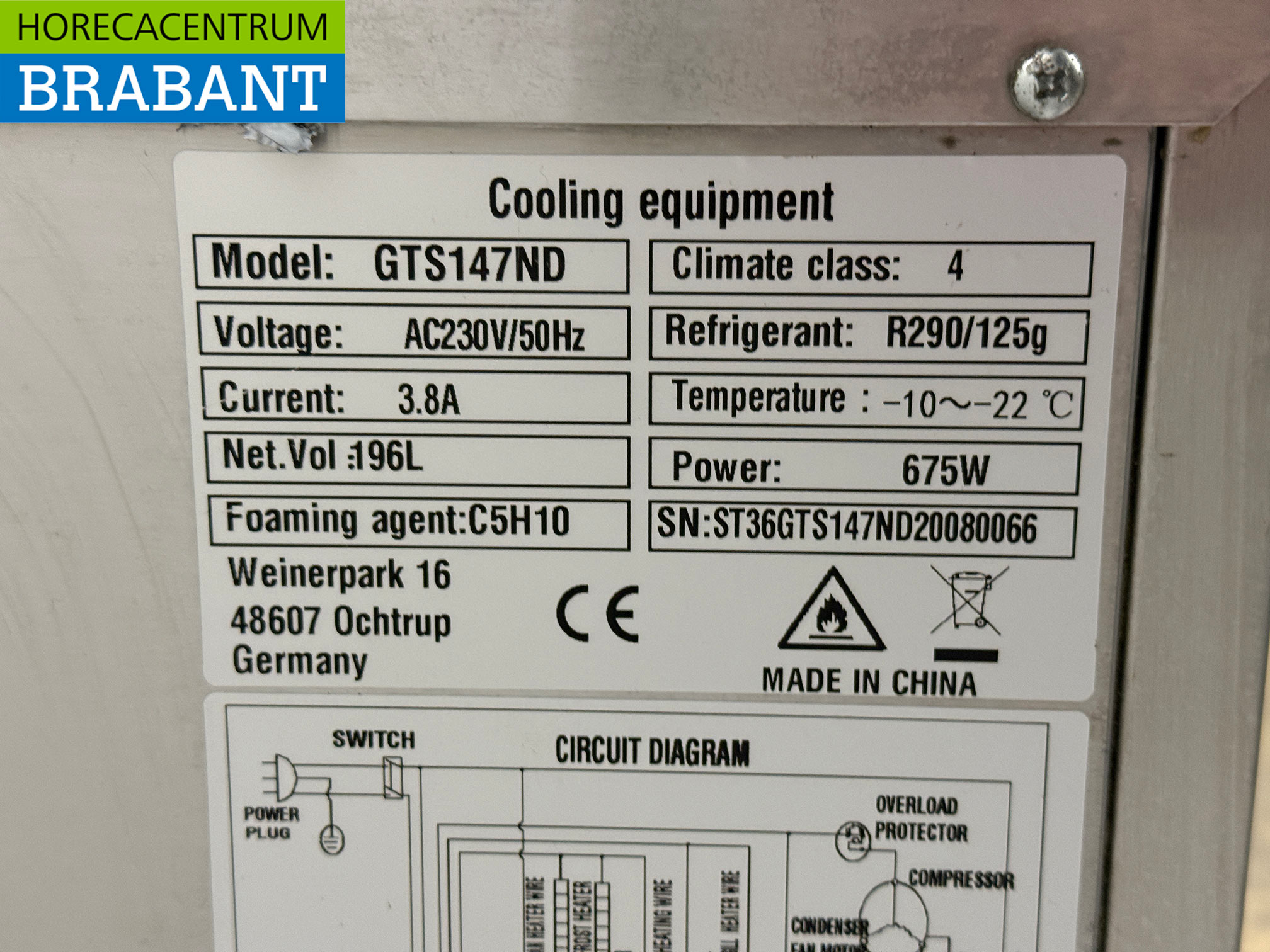 Stainless steel Freezer Workbench 2 Doors 136 cm 230V Catering - Image 5