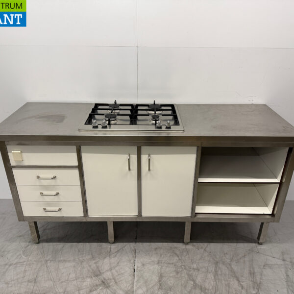 Stainless Steel Work Cupboard with 4 Burner Stove with Trespa Doors and Drawers 180 cm Horeca