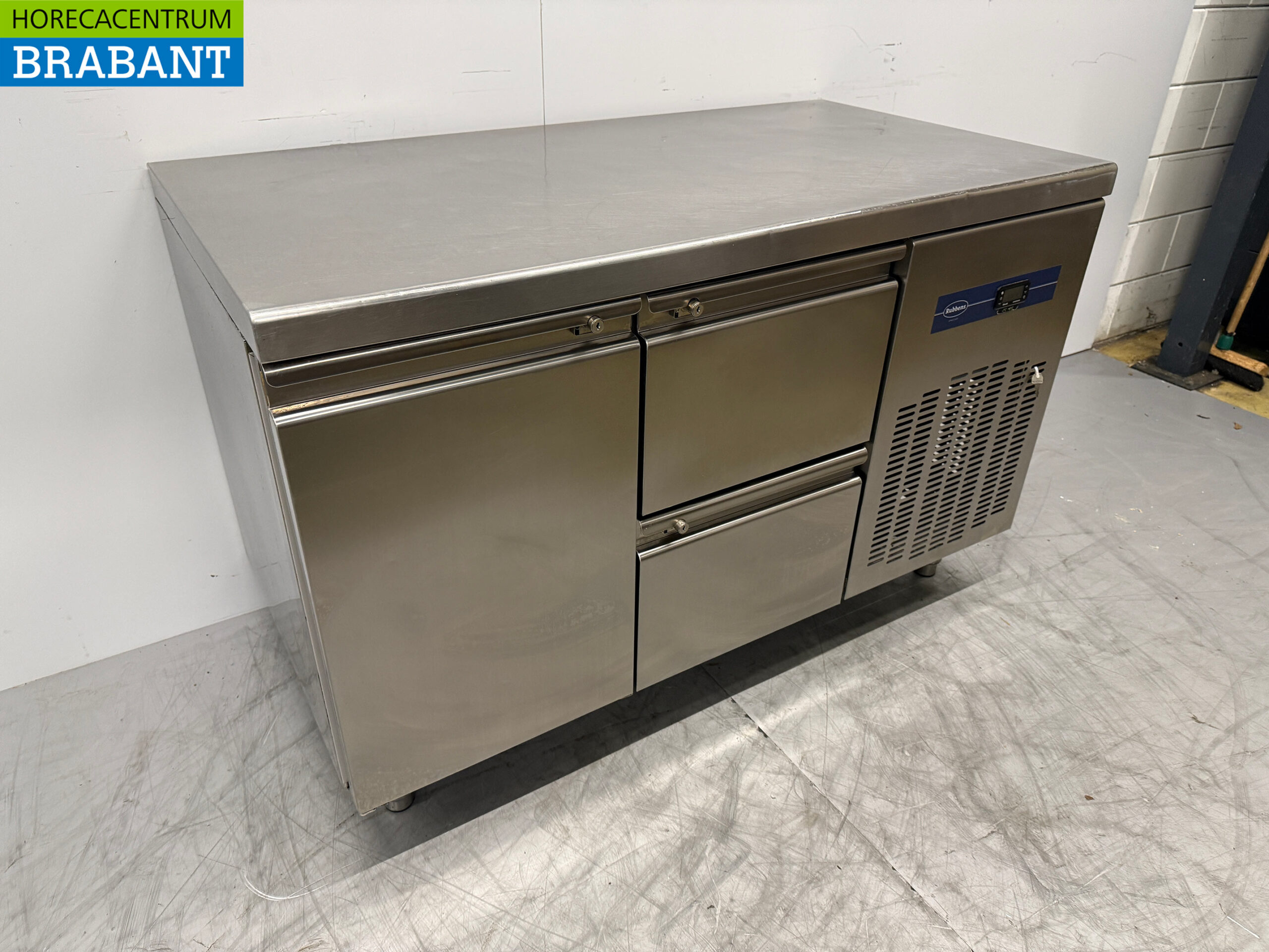 Stainless steel Rubbens Refrigerated Workbench 1 Door and 2 Drawers 132 cm 230V Horeca - Image 3