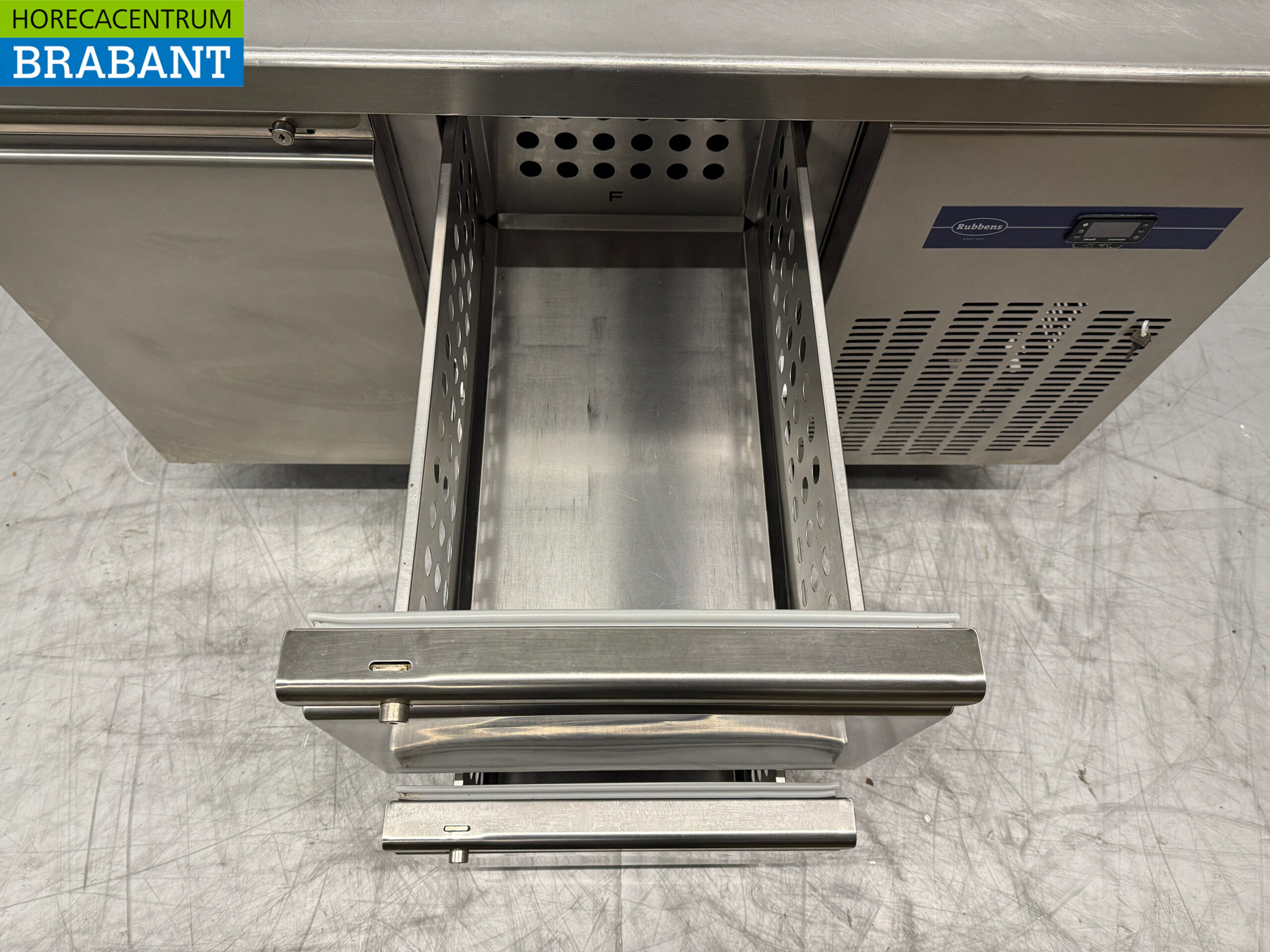 Stainless steel Rubbens Refrigerated Workbench 1 Door and 2 Drawers 132 cm 230V Horeca - Image 5