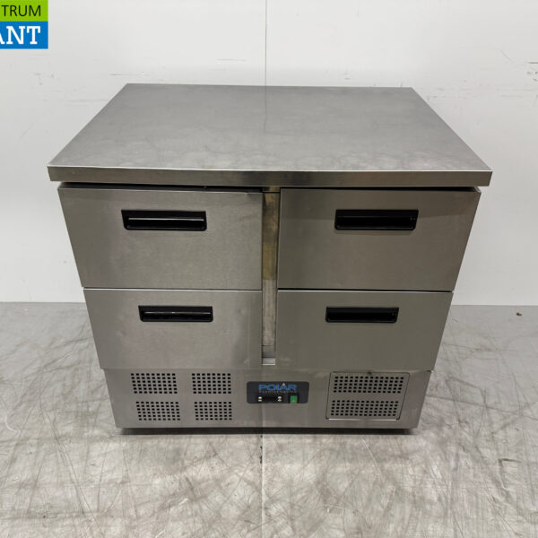 Stainless steel Polar Refrigerated Workbench 4 Drawers 90.5 cm 230V Catering