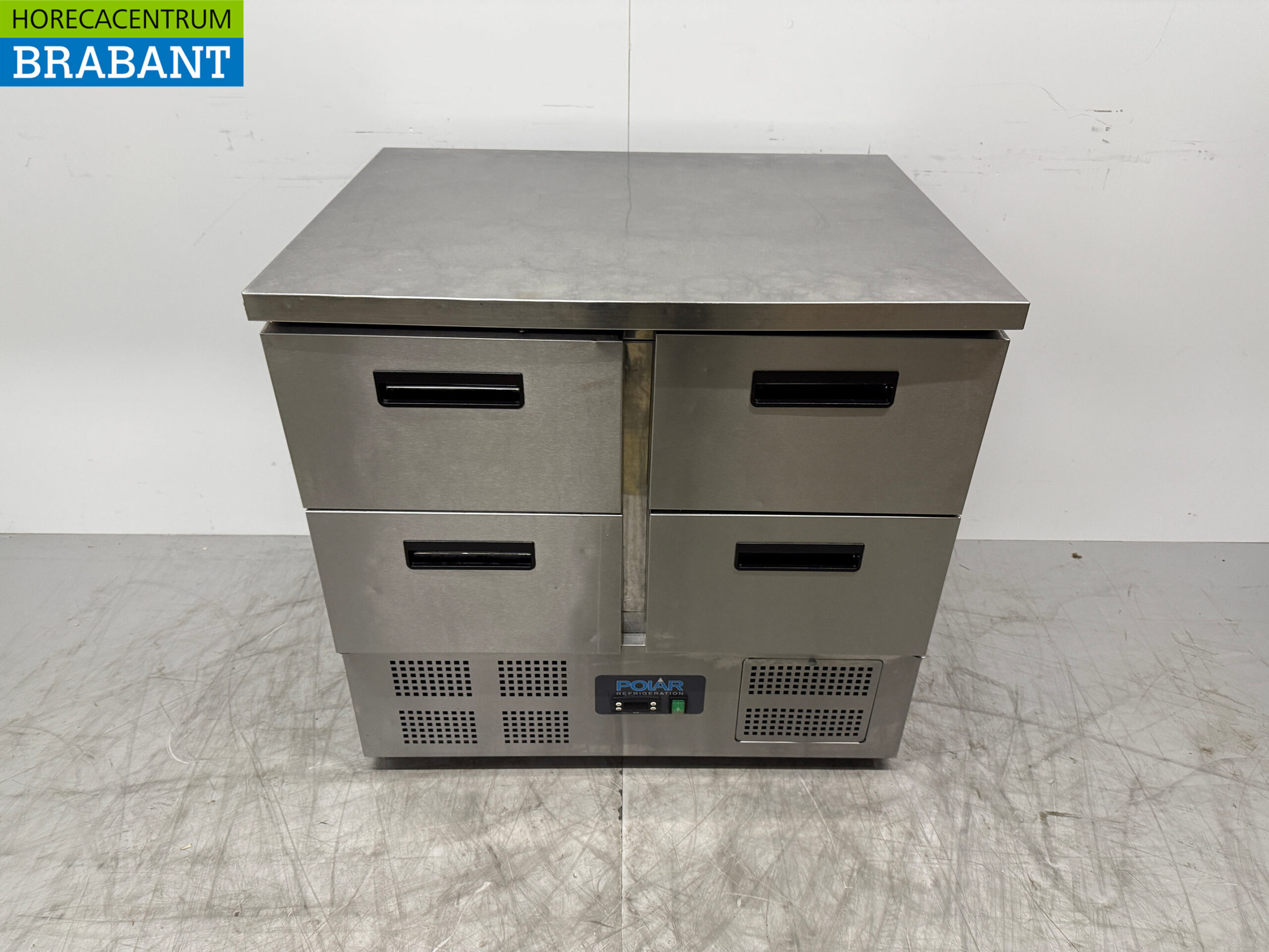 Stainless steel Polar Refrigerated Workbench 4 Drawers 90.5 cm 230V Catering
