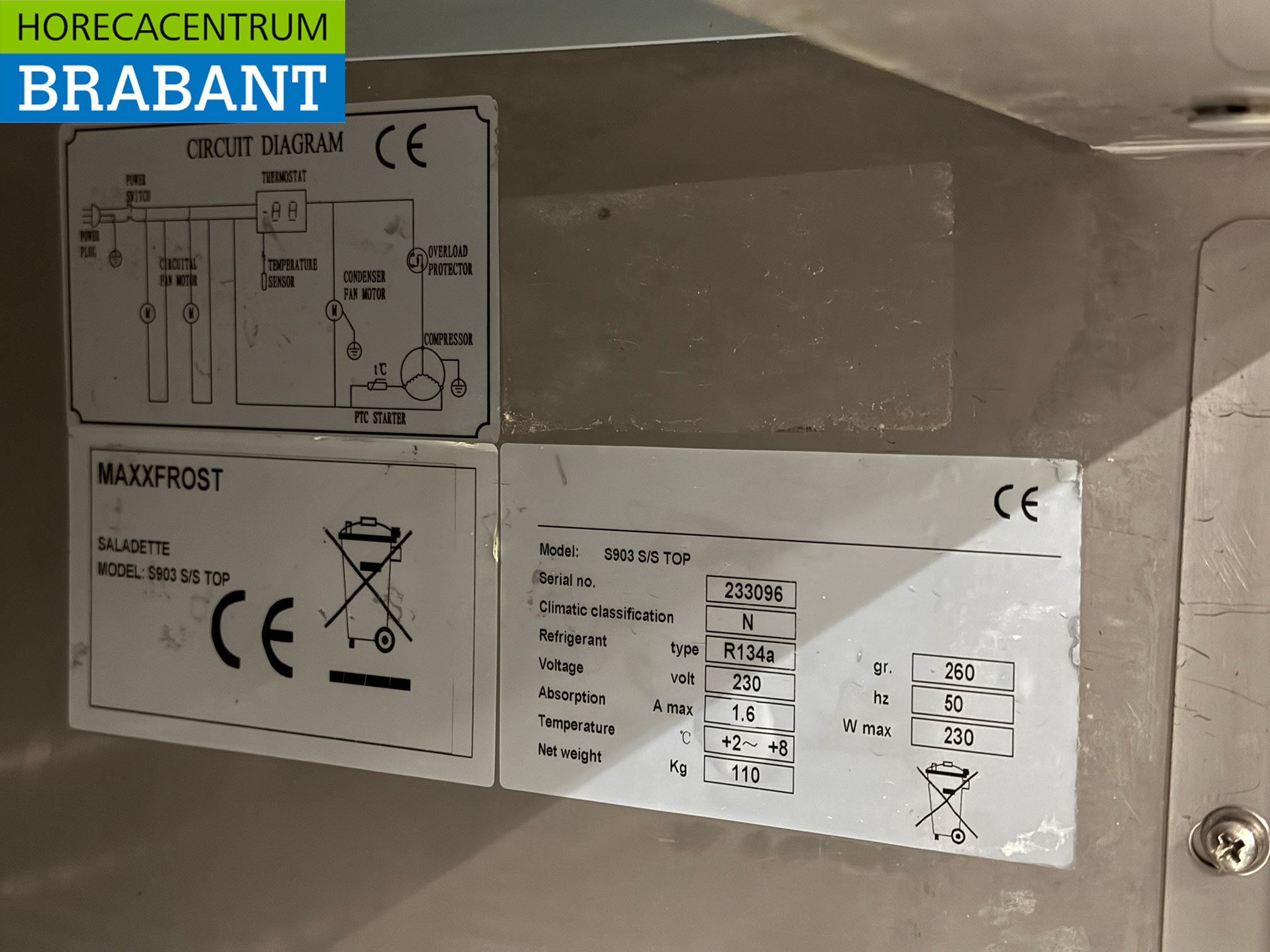 Stainless steel Refrigerated Workbench 3 Doors 137 cm 230V Catering - Image 5
