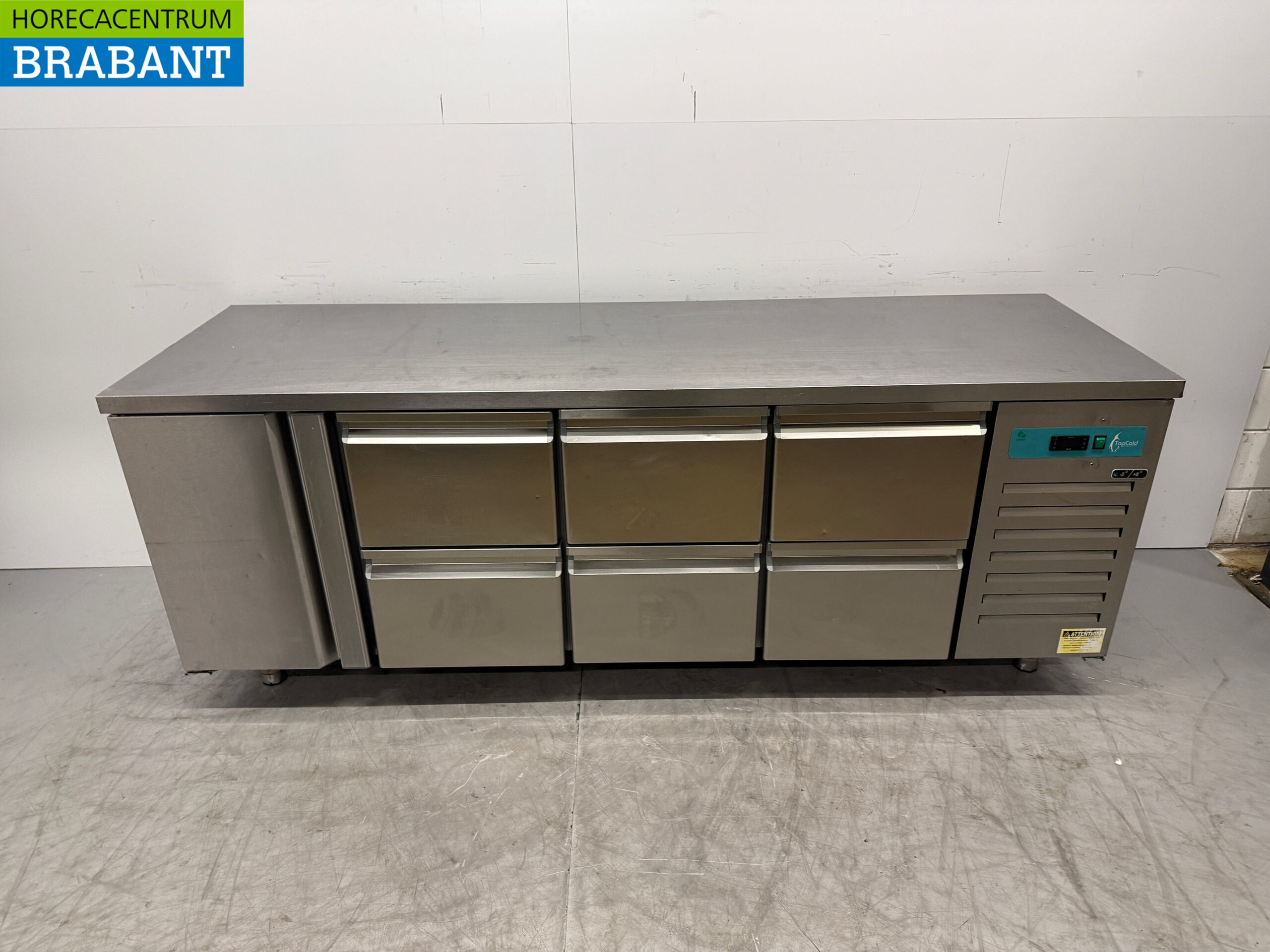 Stainless steel Topcold Refrigerated Workbench 1 Door and 6 drawers 224.5 cm Catering