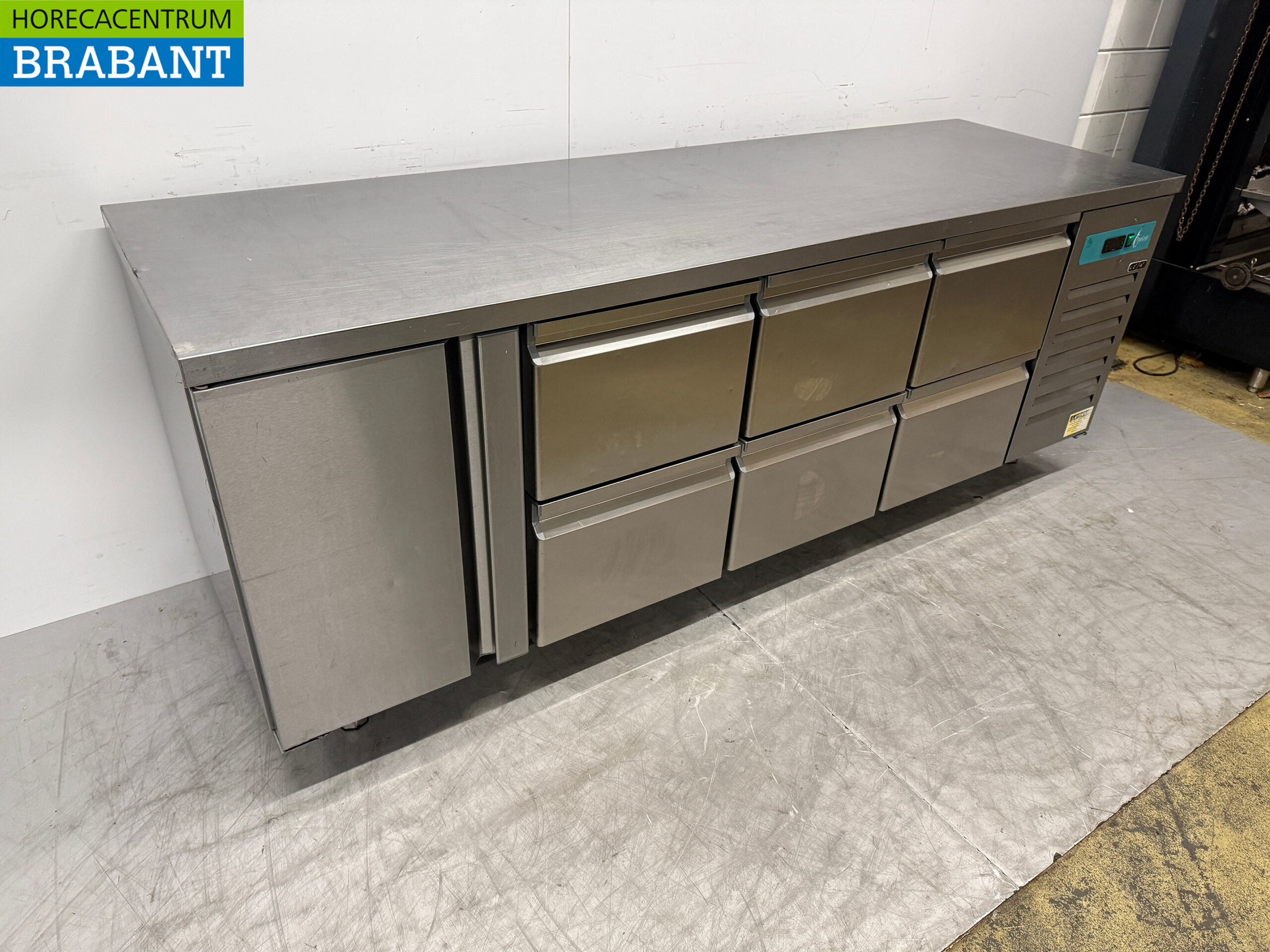 Stainless steel Topcold Refrigerated Workbench 1 Door and 6 drawers 224.5 cm Catering - Image 3