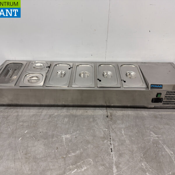 Stainless steel Top-up display case Top-up refrigerated display case saladiere 5 x 1/3 and 1 x 1/2 GN 150 cm Horeca