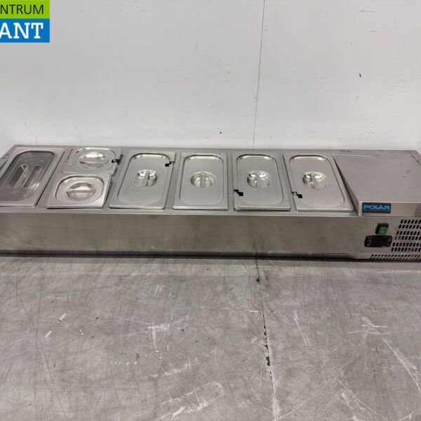 Stainless steel Top-up display case Top-up refrigerated display case saladiere 5 x 1/3 and 1 x 1/2 GN 150 cm Horeca