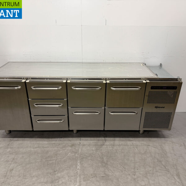 Stainless steel Gram Refrigerated Workbench 5 drawers and 1 door 216 cm 230V Horeca