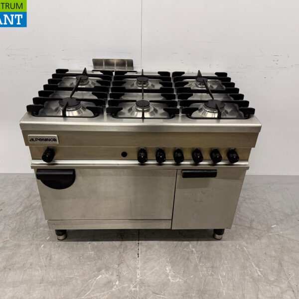 Stainless steel Alpeninox 6 Burner Gas Stove with Oven 3 x 2/1 GN 105 cm Propane Horeca