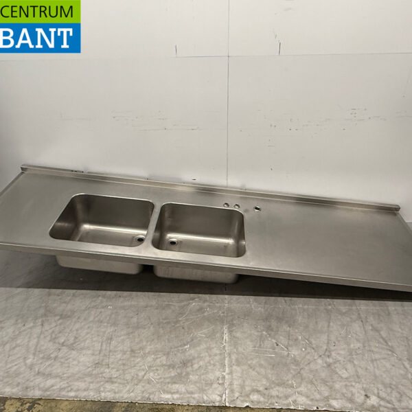 Stainless steel Sink Top with Double Sink 300 x 84 cm Catering