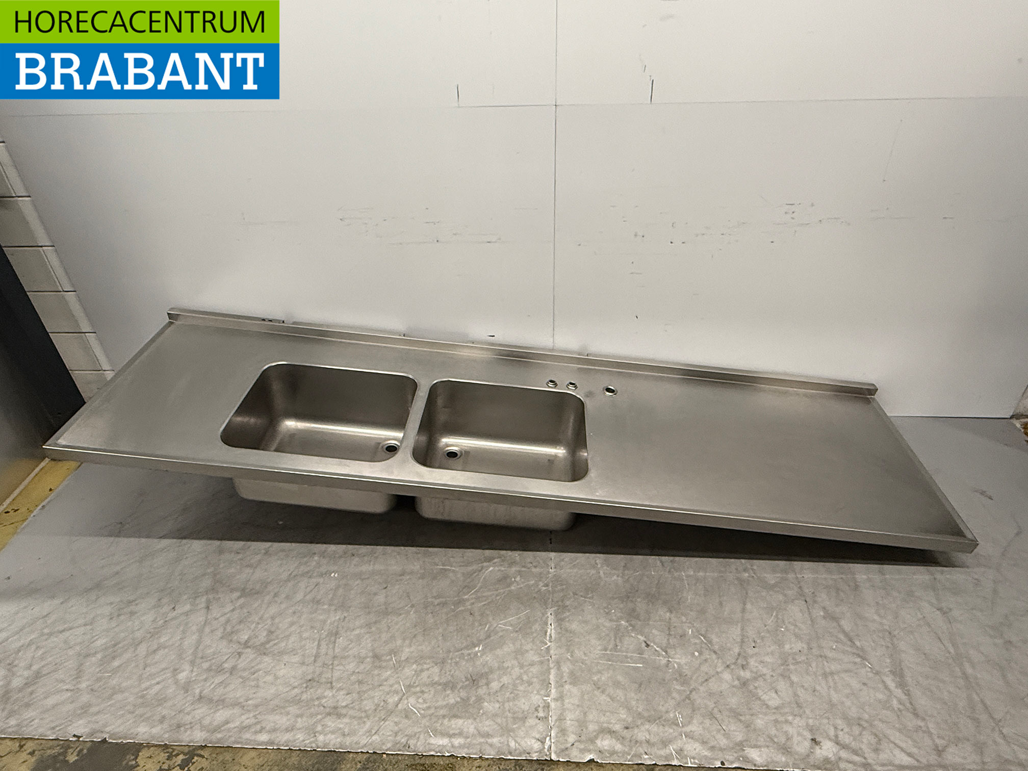 Stainless steel Sink Top with Double Sink 300 x 84 cm Catering