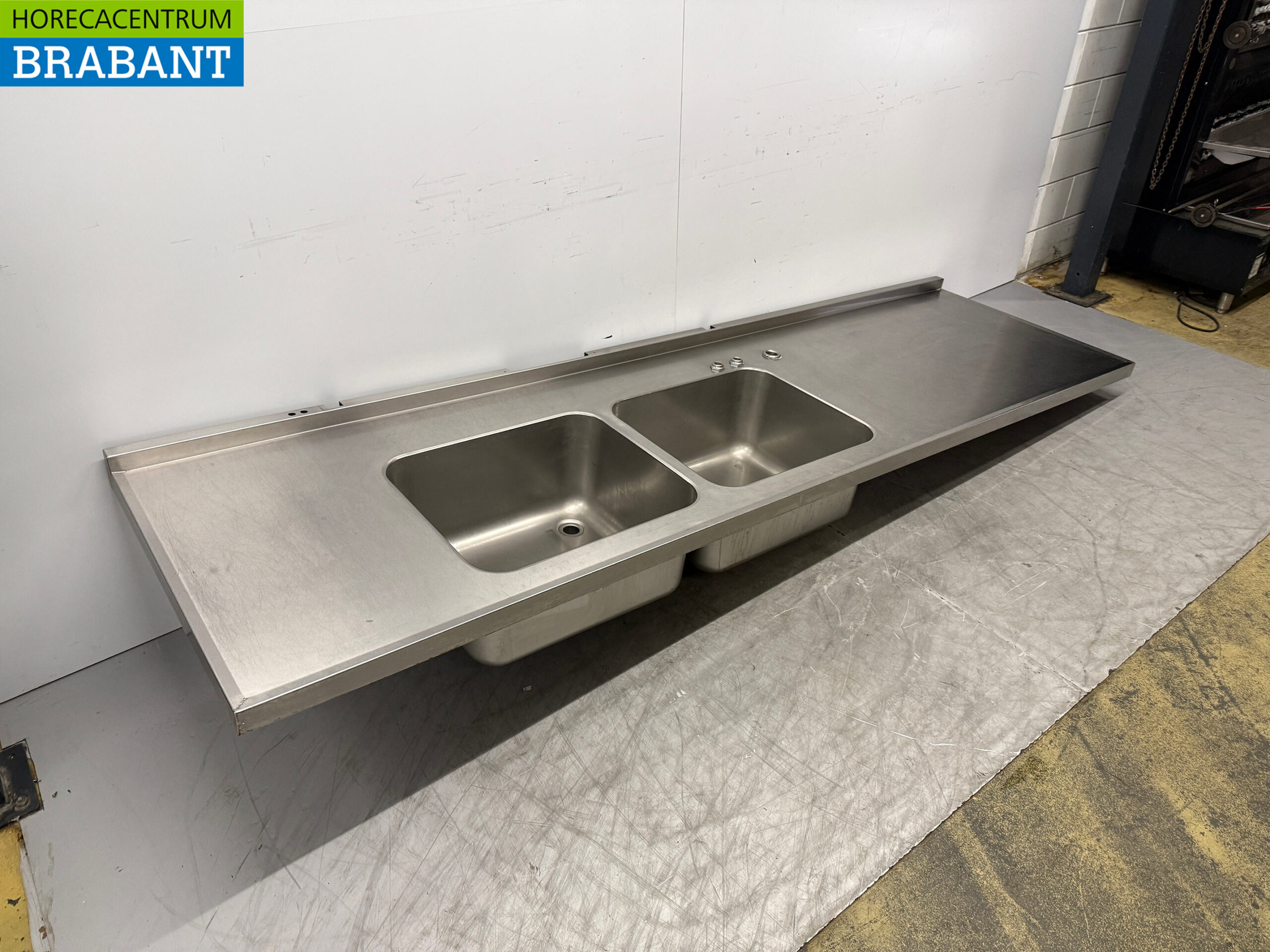 Stainless steel Sink Top with Double Sink 300 x 84 cm Catering - Image 2