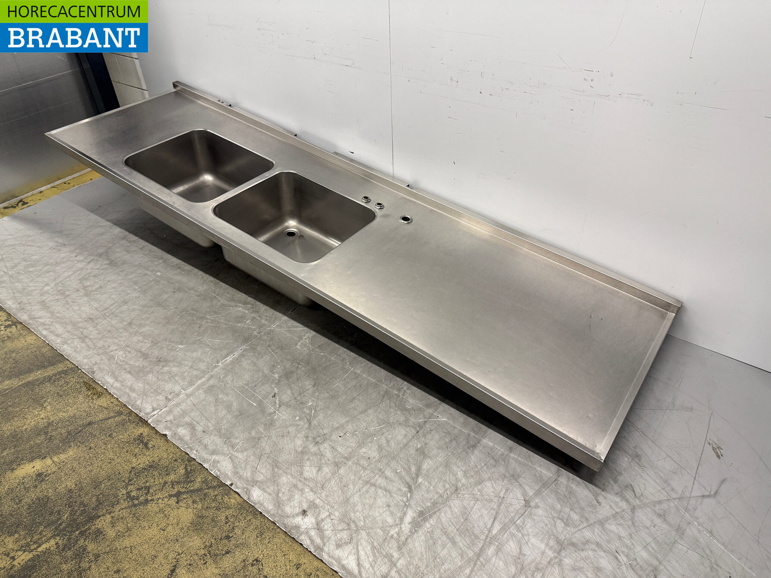 Stainless steel Sink Top with Double Sink 300 x 84 cm Catering - Image 3