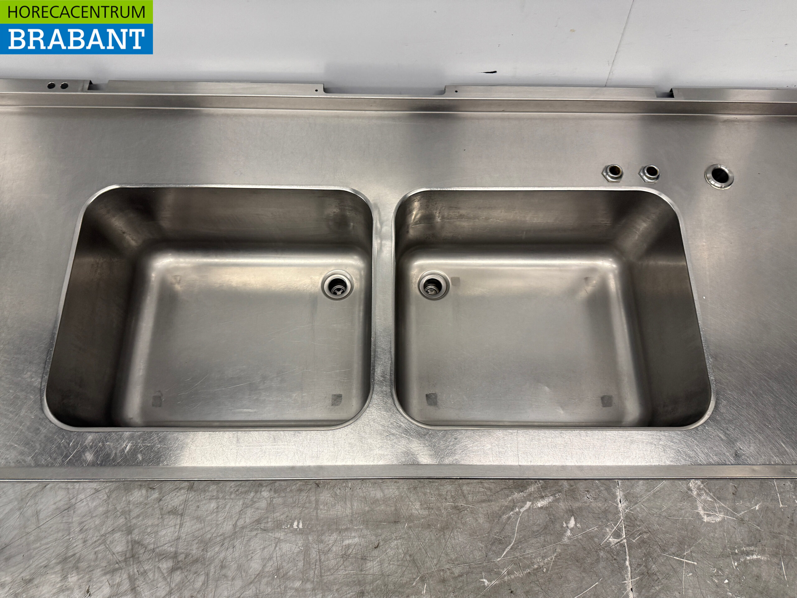 Stainless steel Sink Top with Double Sink 300 x 84 cm Catering - Image 4