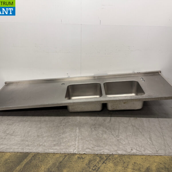 Stainless steel Sink Top with Double Sink 300 x 84 cm Catering