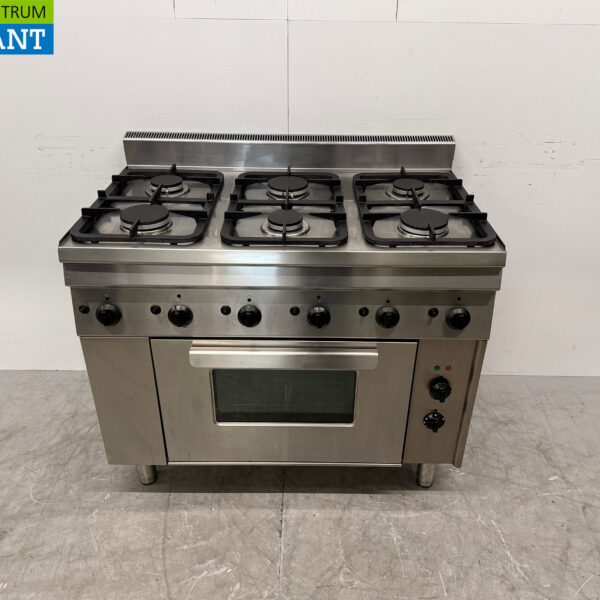 Stainless steel Tecnoinox 6 Burner Gas Stove with Electric Oven 3 x 1/1 GN GAS+230V Horeca