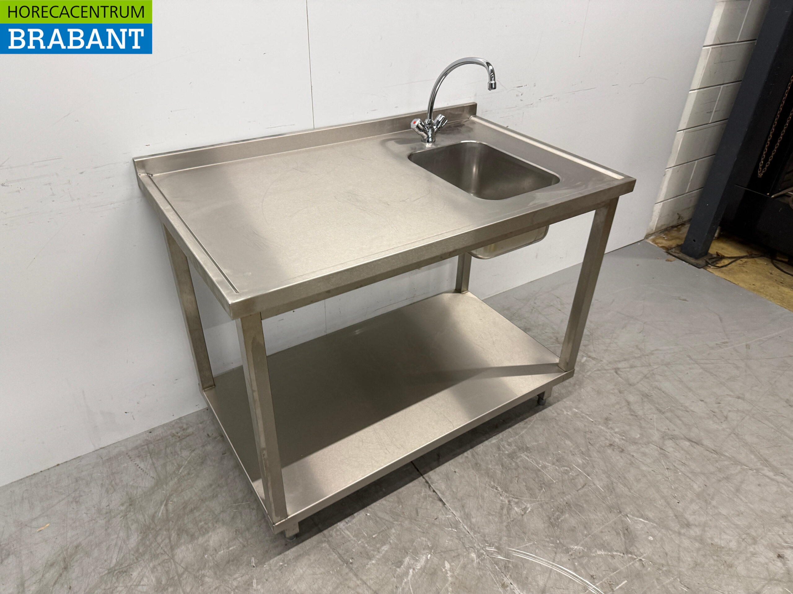 Stainless steel Sink Table with sink and faucet 115 x 70 x 89 cm Catering - Image 3