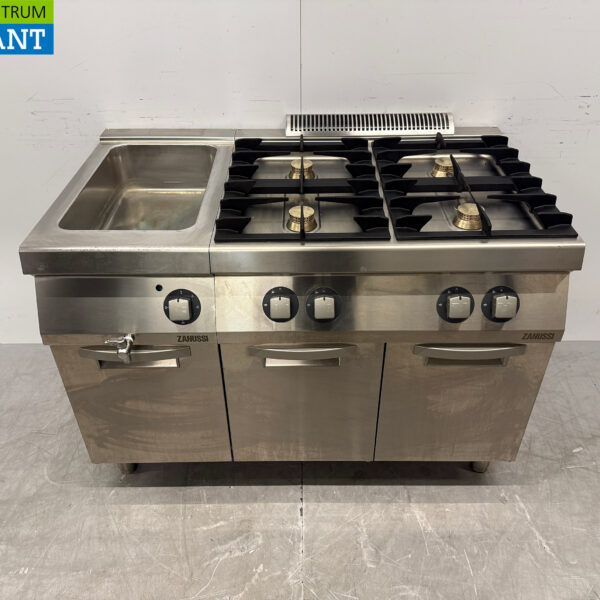 Stainless steel Zanussi 4 Burner Stove with Bain Marie 1 x 1/1 GN GAS + 230V Horeca