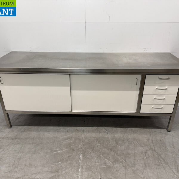 Stainless Steel Work Cabinet 2 Sliding Doors 4 Drawers 230 x 70 x 90 cm Catering