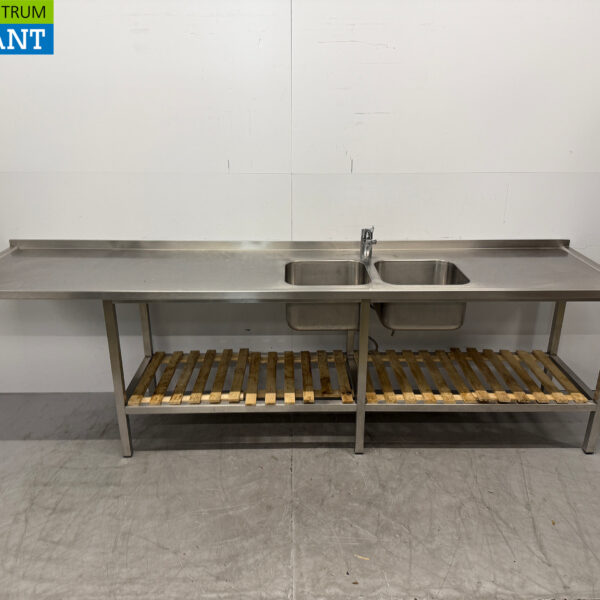 Stainless Steel Sink Table Double Sinks and Faucet 305 x 70 x 91 cm Catering