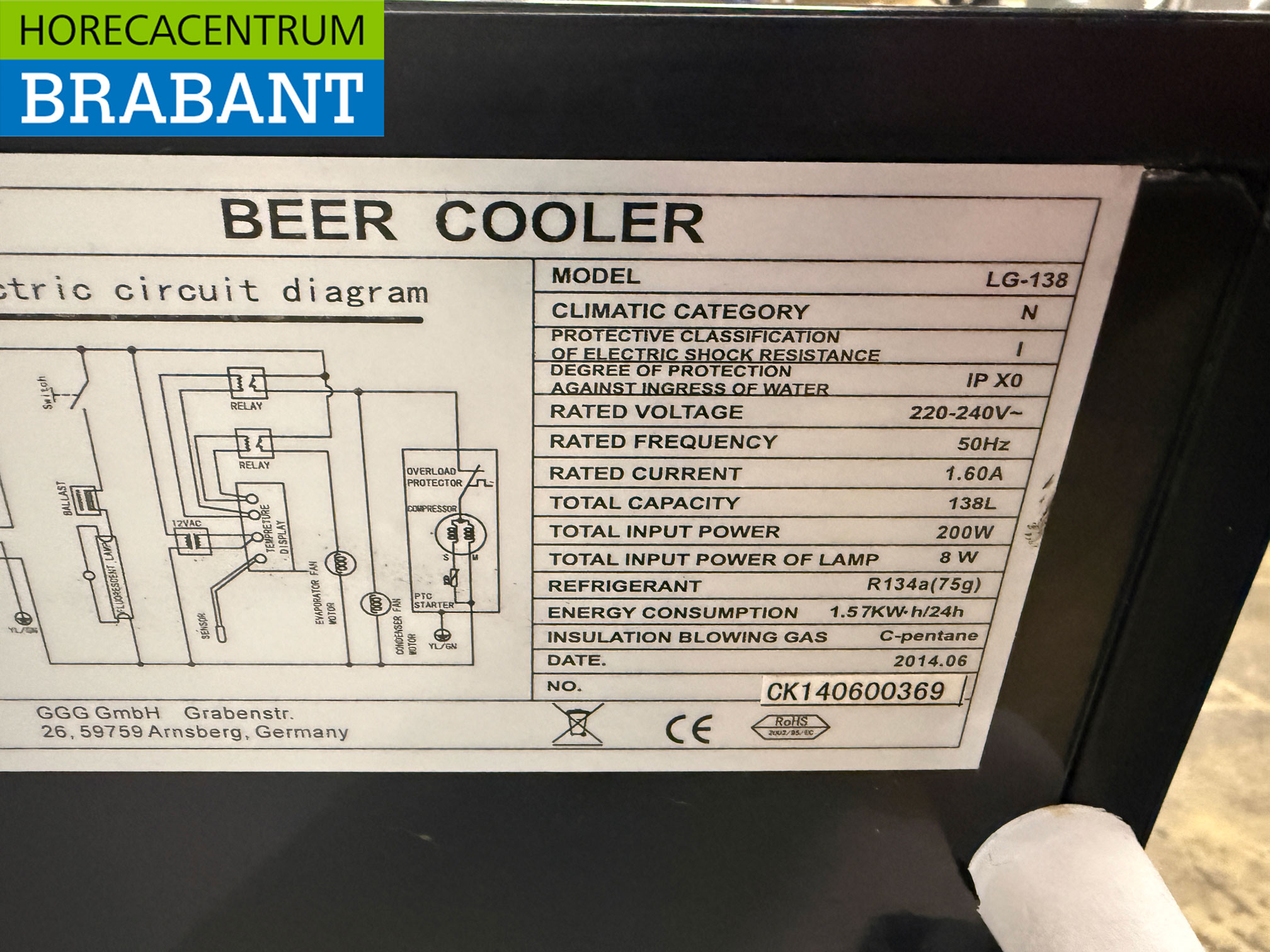 Bar Refrigerator 2 Glass Folding Door 60.5 cm 230V Catering - Image 5