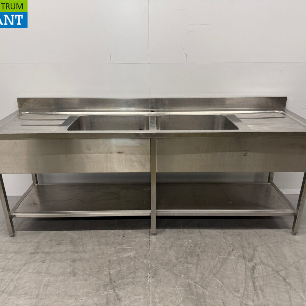 Stainless Steel Sink Table Double Sink with Undershelf 240 x 70 x 91 cm Catering