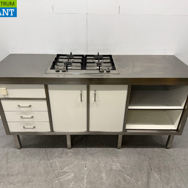 Stainless steel Worktable with 4 burner gas stove 180 cm GAS Catering