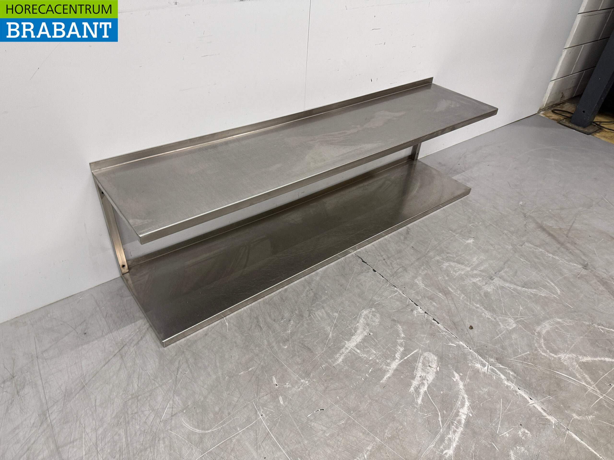 Stainless steel Double Wall Shelf 150 x 35 cm Horeca - Image 3