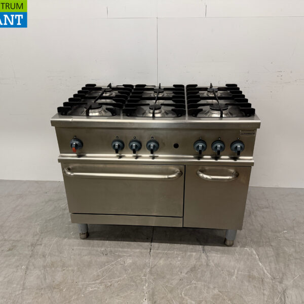 Stainless steel Alpeninox 6 Burner Gas Stove with oven 105 cm GAS + 230V Horeca
