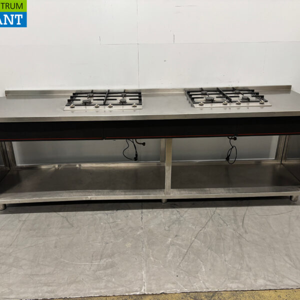 Stainless steel Atag Worktable with 2 x 4 burner Stove 269 cm GAS Catering